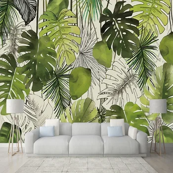 Modern Simple 3D Banana Leaf Стенопис Тапет Всекидневна Ресторант Cafe Background Wall Covering Home Decor Papel De Parede 3