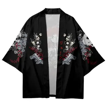 Жени Мъже Жилетка Ризи Плаж Юката Японски аниме печат Традиционно кимоно косплей Haori Obi извънгабаритни азиатски дрехи
