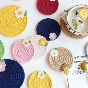 1PCS INS японски стил цвете кръг памук въже плетене прибори за хранене мат топлоизолация увеселителен парк маса декорация подложка Placemat