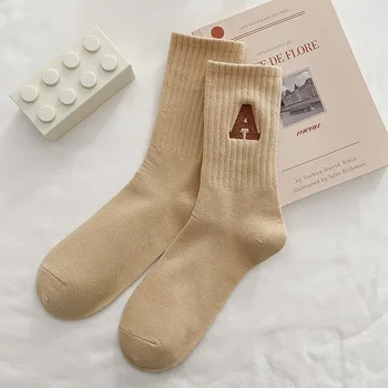 Дамски топли чорапи Kawaii писмо А дамски чорапи есен зима корейски стил мода плътен цвят Harajuku унисекс калцетини Meias