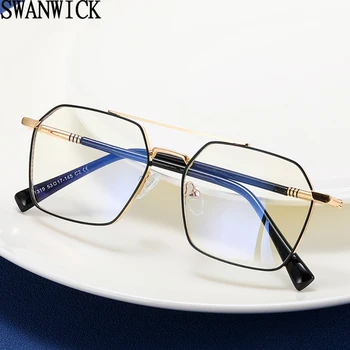 Swanwick полигон очила анти синя светлина мъжки метални квадратни очила рамки оптични мъже синьо кафяво подаръчни артикули ясно обектив мъжки