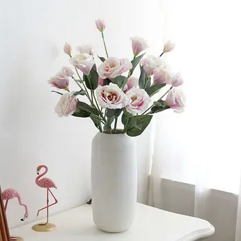 Европейски 4 глави за сватбени фото реквизити DIY Хотел Гардън Еустома Фалшив цветен букет Изкуствено цвете
