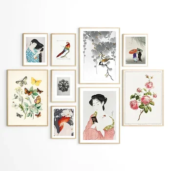 Реколта японски стил мастило картини пеперуда платно стена арт плакати и отпечатъци декоративни картини за хол стена декор