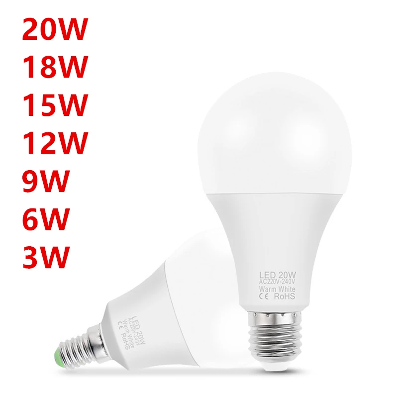 1PCS / Лот LED лампа E14 E27 AC 220V LED крушка Light LED прожектор Настолна лампа 9W 12W 15W 18W 20W