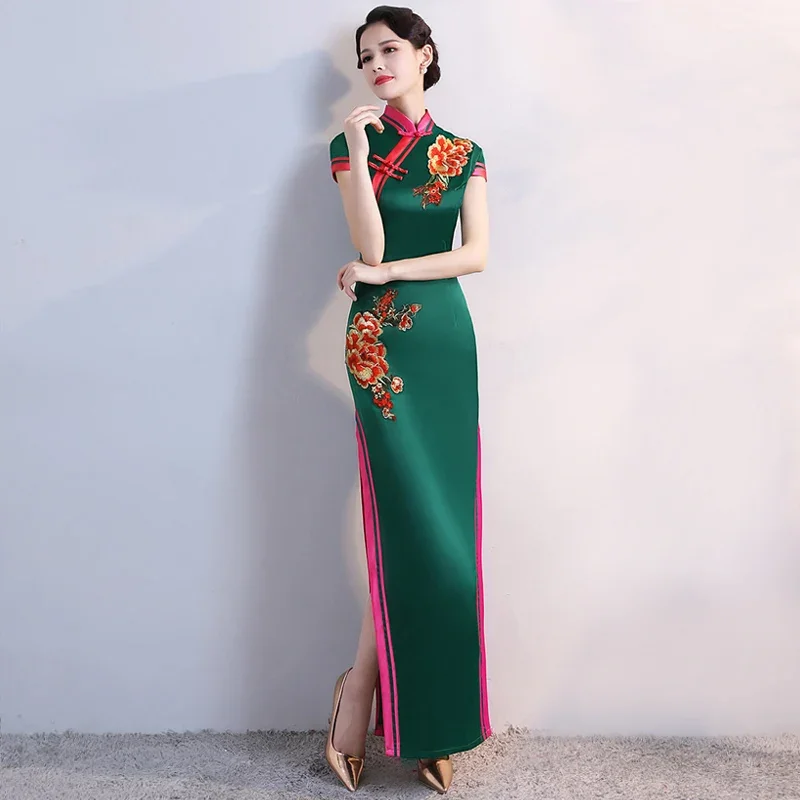 S-4XL Грен парти Cheongsam реколта китайски стил пролет дълга вечерна рокля ориенталски жена елегантен Qipao Vestido